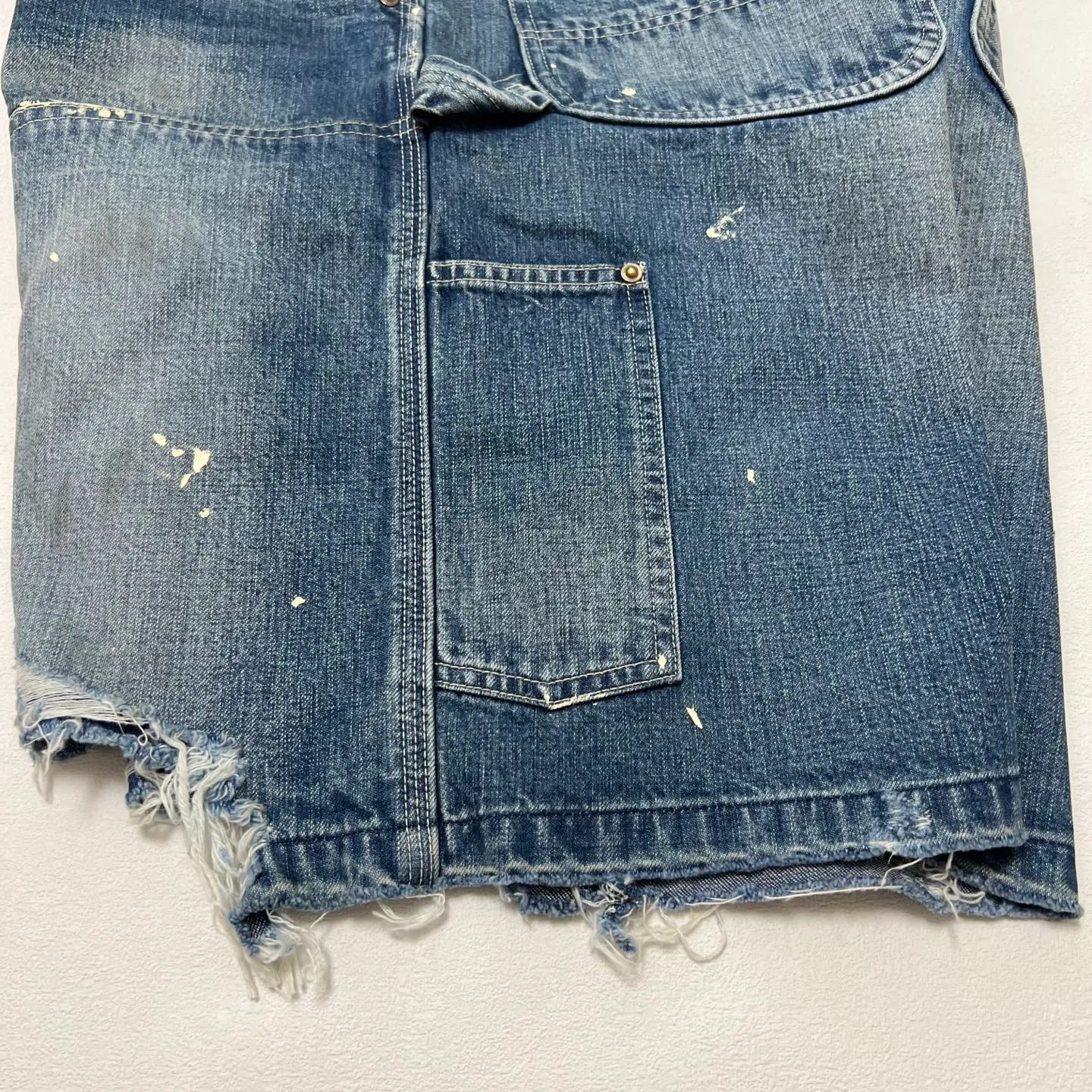 More details/accessories SAINT Mxxxxxx DOUBLE KNEE SHORTS/BLU Knee patches splashed with ink and washed with water to destroy denim shorts Denim blue S-XL